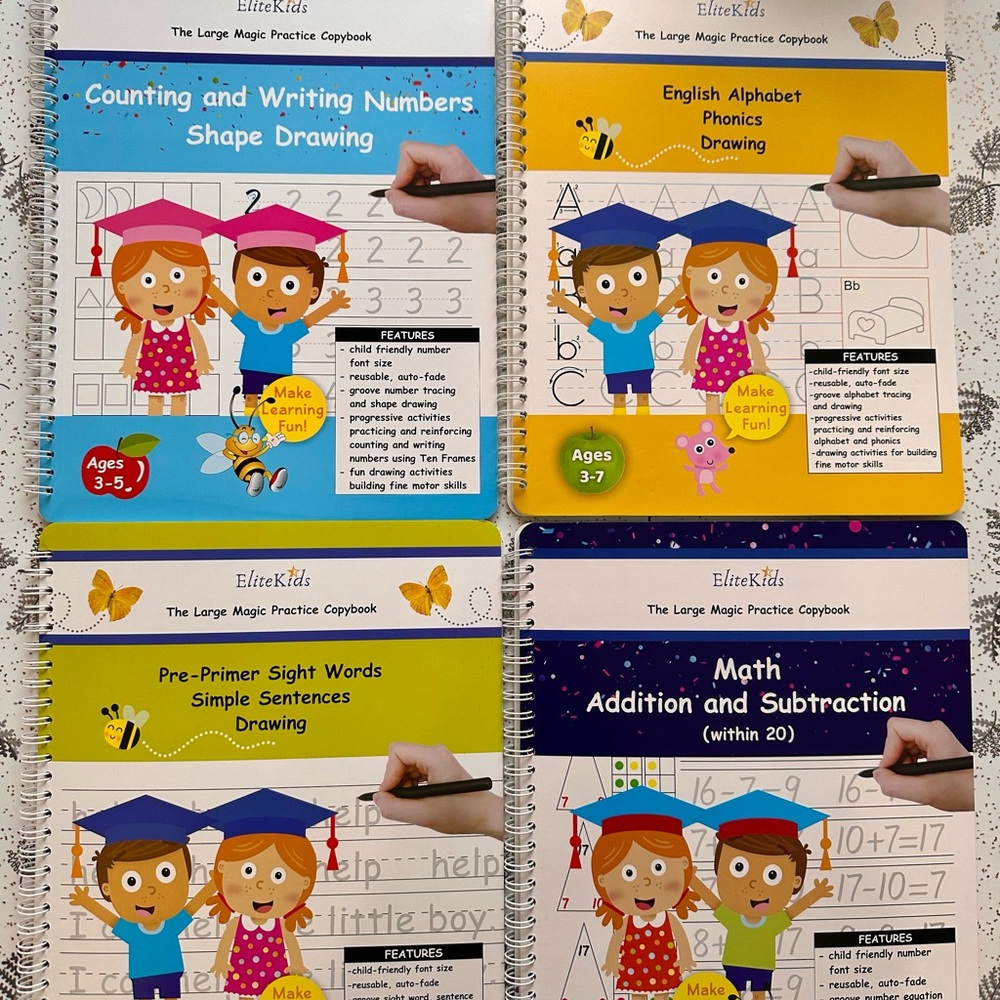 Kids Practice Copybooks - Blue, Yellow, Green, Purple Covers
